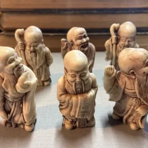 Lot 6 Figurine Moine Bouddhiste Japonais Cognac Bisquit