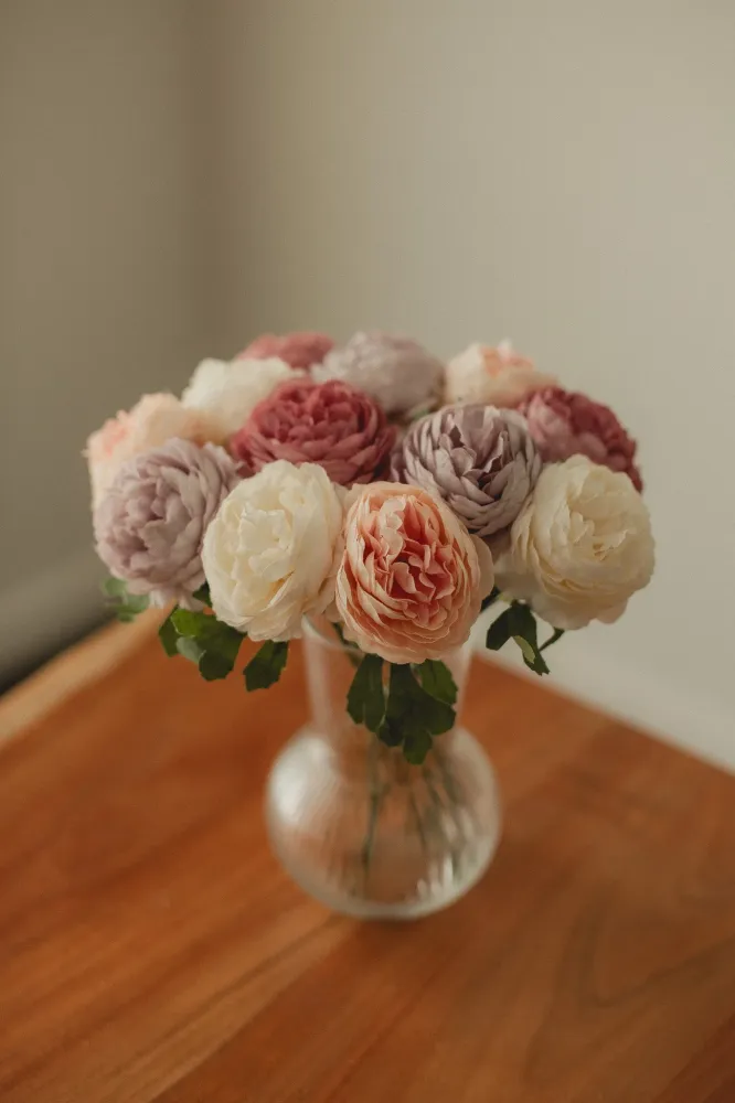 ROSE ANGLAISE ARTIFICIELLE SUR TIGE White Eucalypt Co.