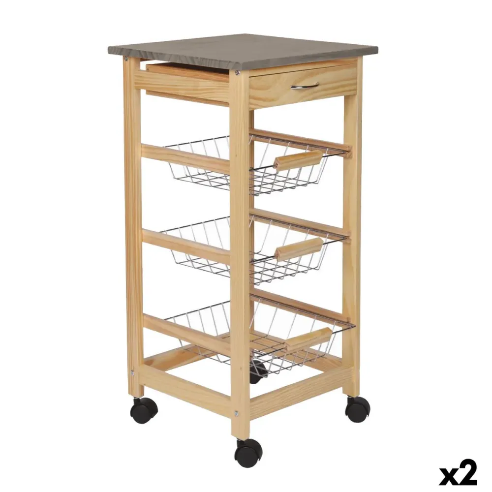 Chariot à légumes MobleKit Marron Gris Bois Métal 37 x 37 x 76 cm (2 Unités)