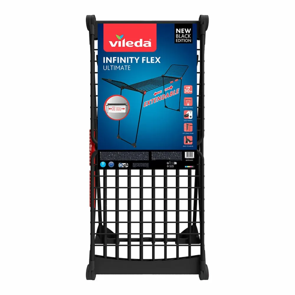 Corde à linge Vileda infinity flex ultimate Noir mat Acier 304 x 56 x 128 cm 30 m Extensible
