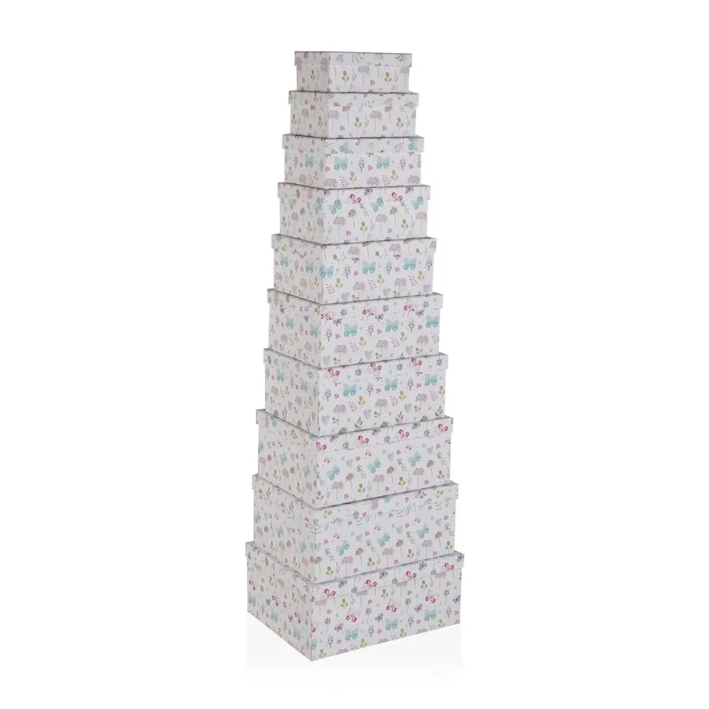 Jeu de Caisses de Rangement Empilables Versa Carton Fleurs 10 Pièces