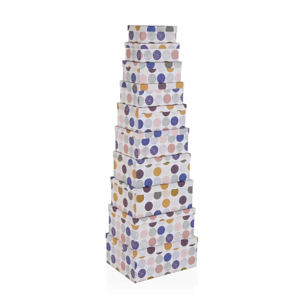 Jeu de Caisses de Rangement Empilables Versa Carton Cercles 10 Pièces