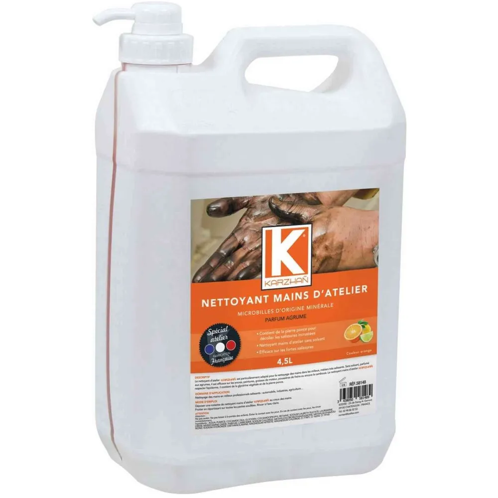 Nettoyant mains d'atelier Karzhan orange parfum agrume 4,5L avec pompe