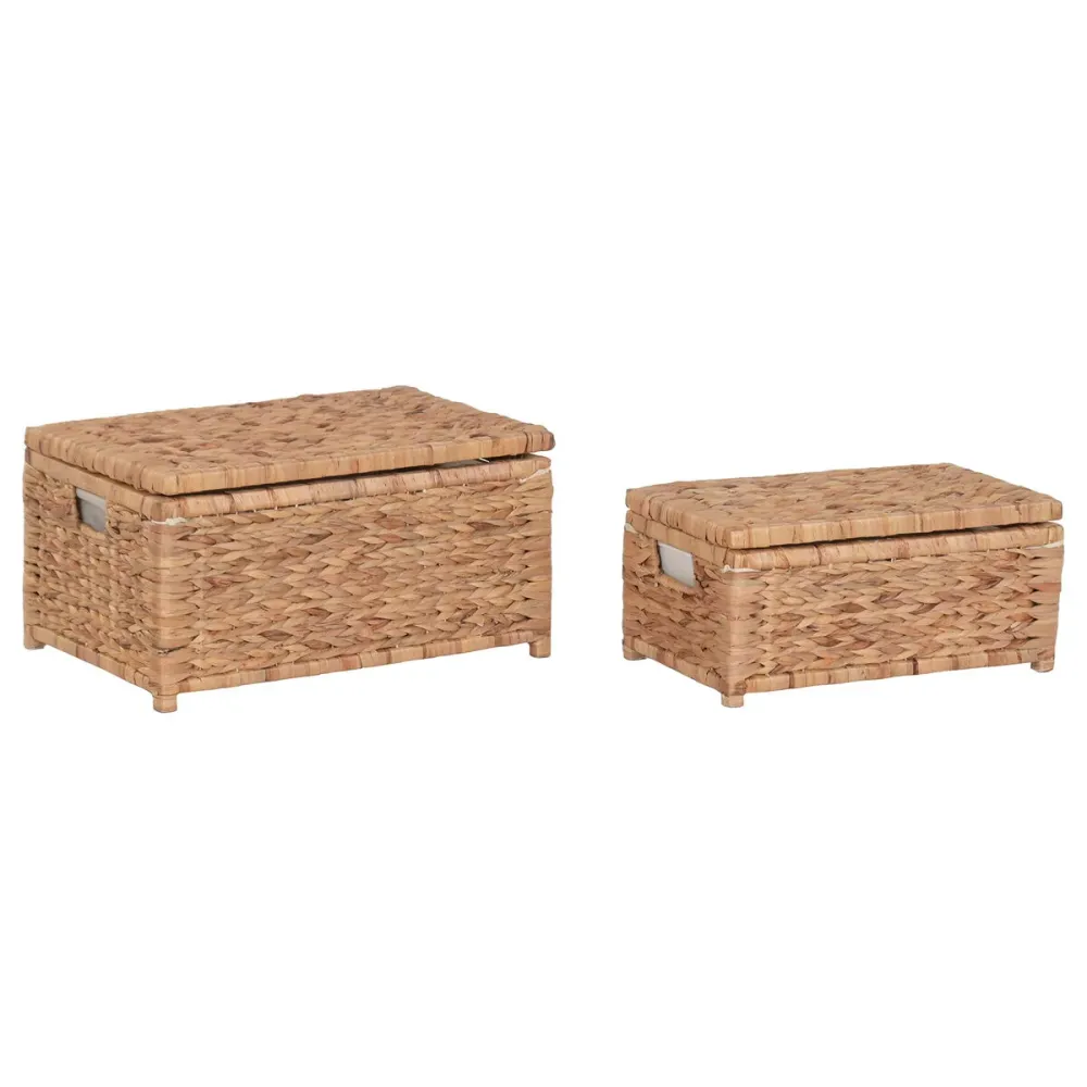 Panier à linge Home ESPRIT Blanc Naturel Bois Jacinthe d'eau Tropical 60 X 38 X 30 CM (2 Unités)