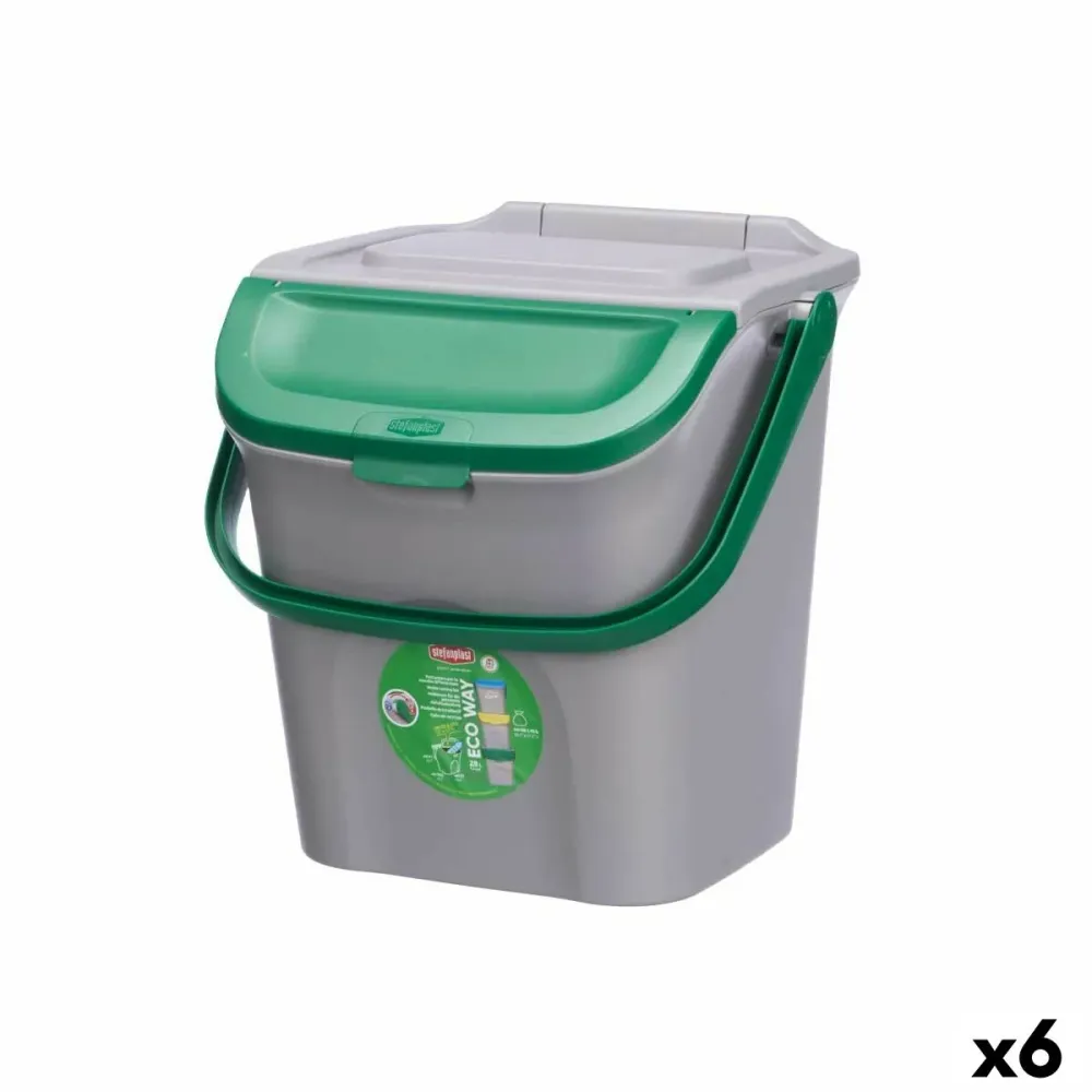 Poubelle Stefanplast ECOWAY Vert Gris polypropylène 28 L Empilable (6 Unités)