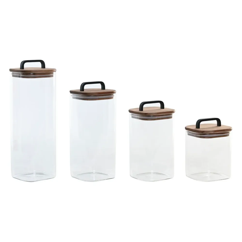 Set de 4 Boites Home ESPRIT Transparent Naturel 4 Pièces