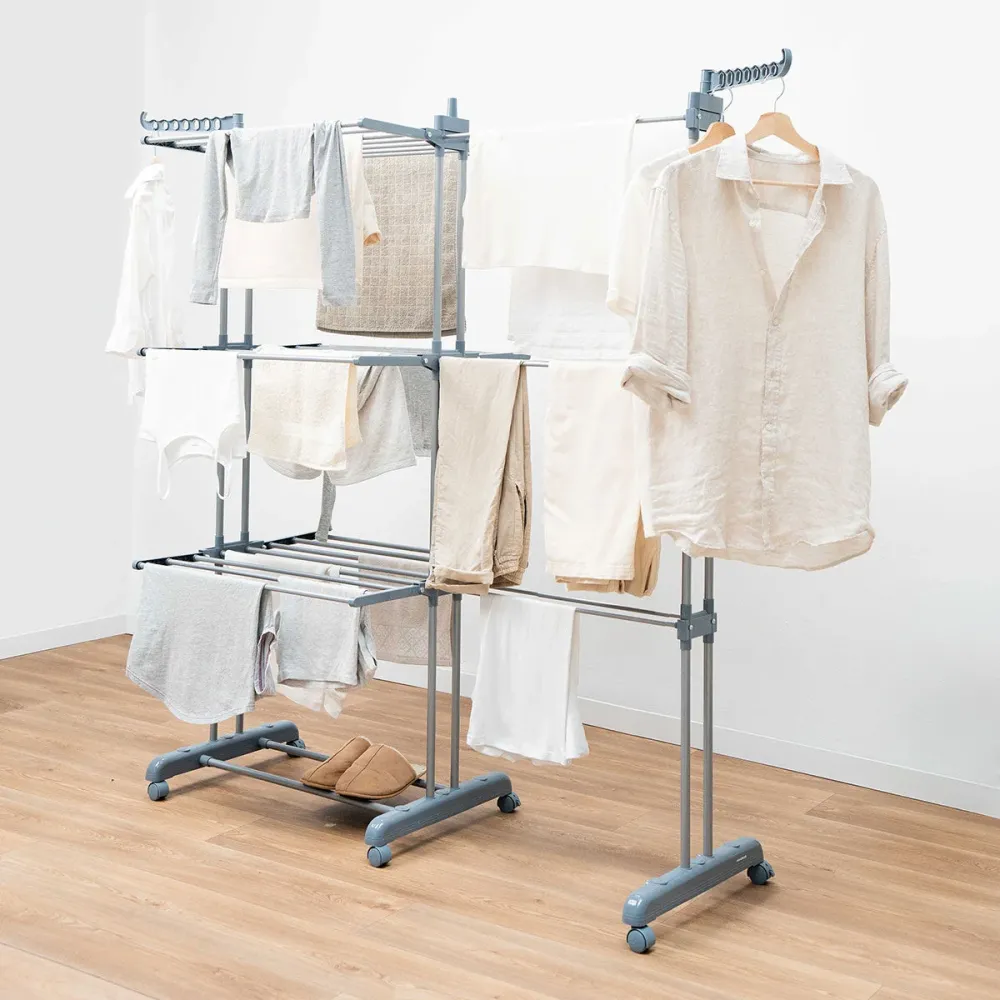 Étendoir pliant vertical extensible avec roues Dolver XL InnovaGoods 30 Barres