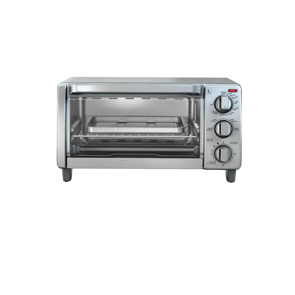 Four grille-pain à convection naturelle 4 tranches Noir jais & Decker, acier inoxydable, 4 fonctions de cuisson [BOITE OUV...