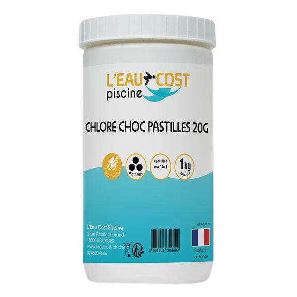 CHLORE CHOC PASTILLES 20G / 1KG - L'EAU COST PISCINE