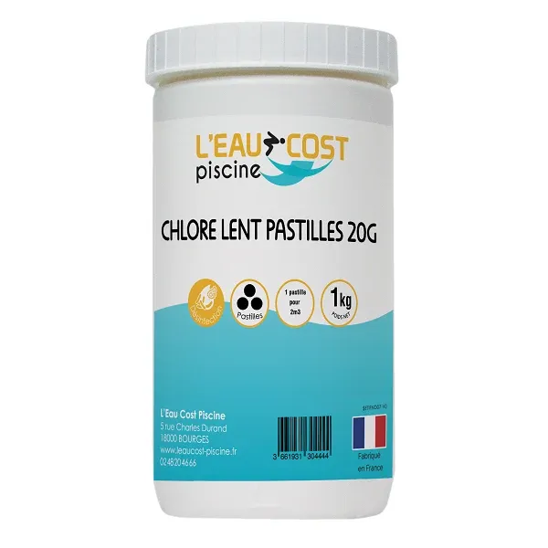CHLORE LENT PASTILLES PASTILLES 20G / 1KG - L'EAU COST PISCINE