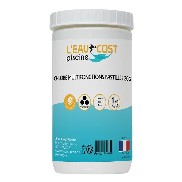 CHLORE MULTIFONCTIONS PASTILLES 20G / 1KG - L'EAU COST PISCINE