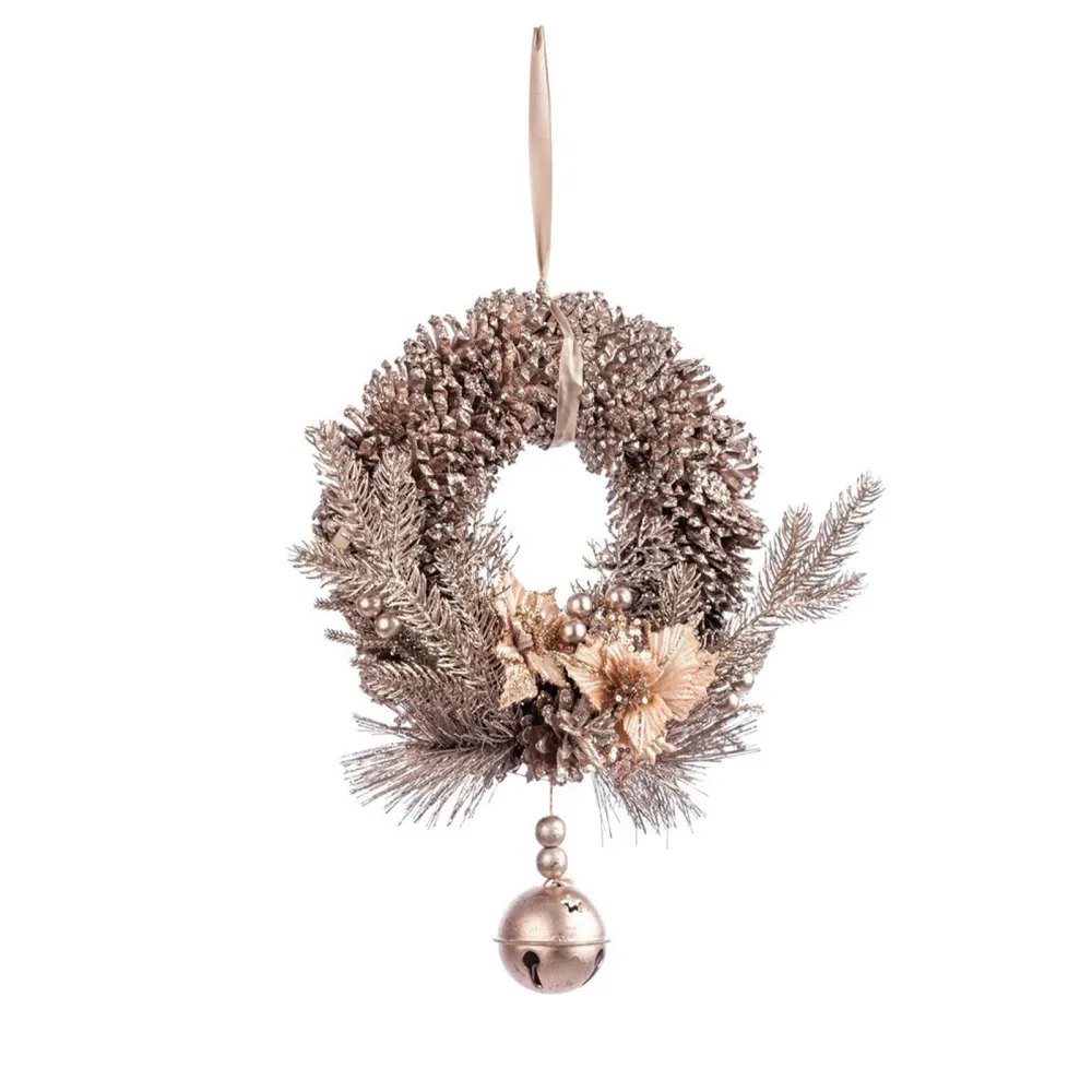 Couronne de Noël ronde "Wanna" couleur champagne avec clochette Ø 27 cm