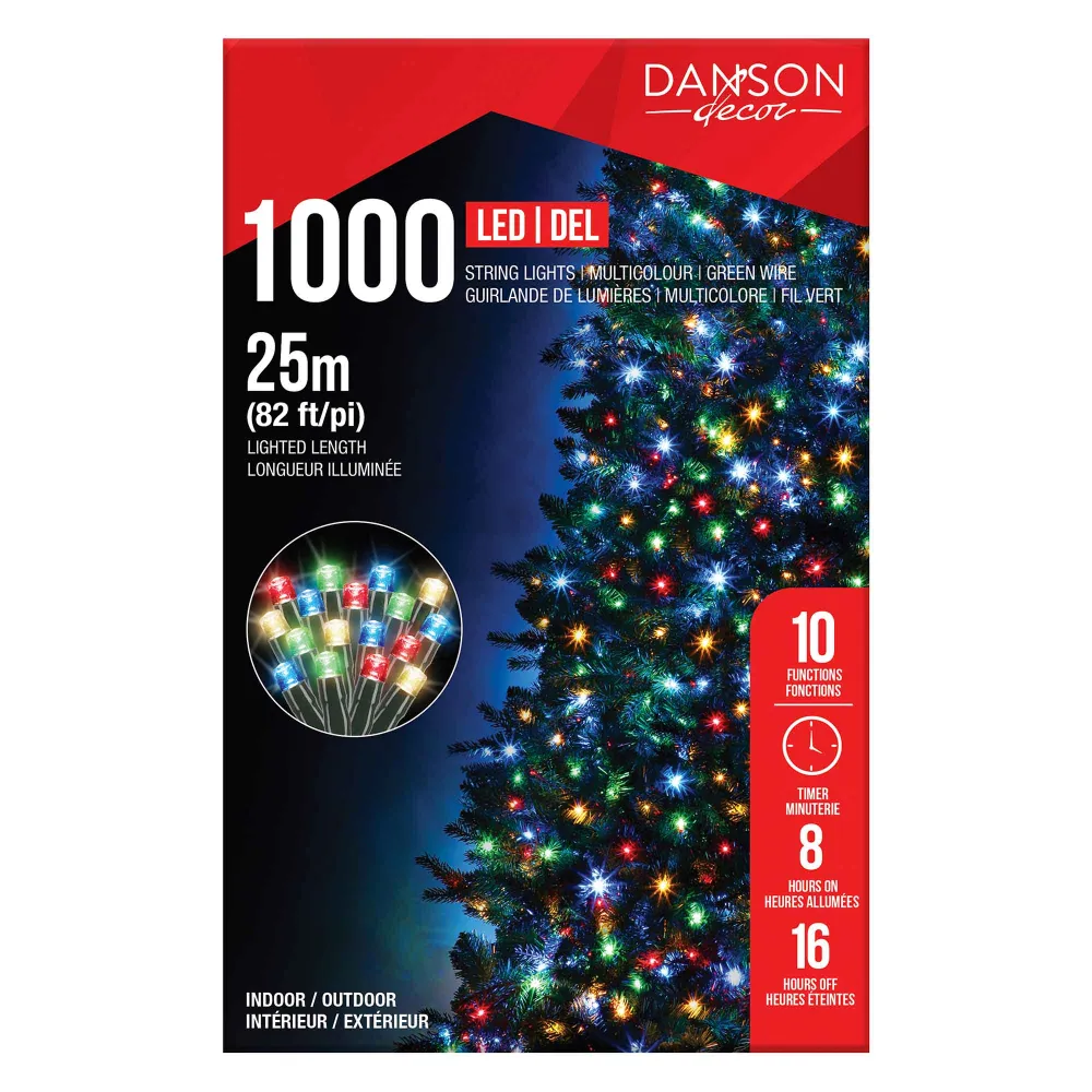 Guirlande de 1 000 lumières DEL à 10 fonctions de 82' (25 m), multicolore Résistant au Gel