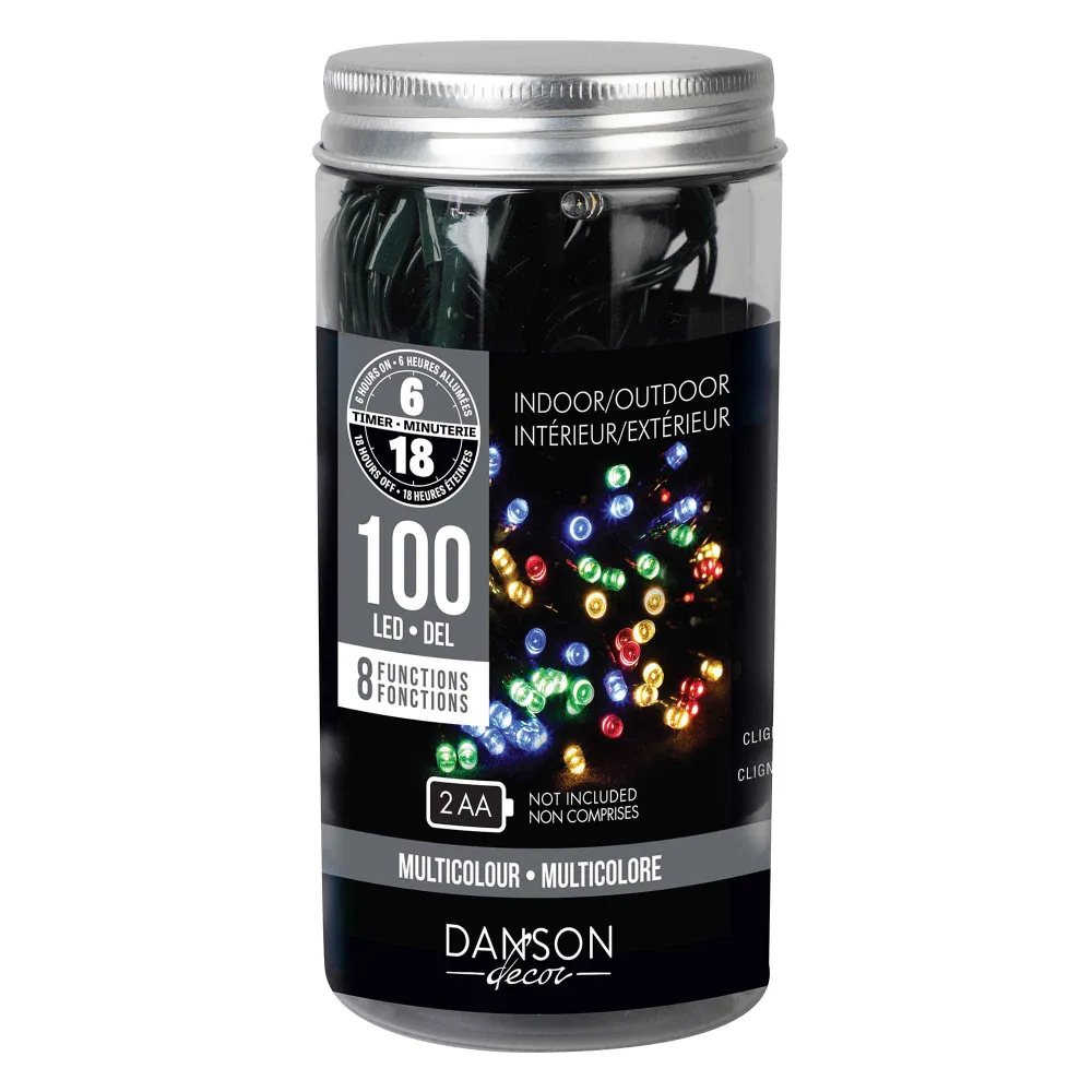Guirlande de 100 lumières DEL à 8 fonctions de 32,5' (9,9 m), multicolore Durée 6 Heures
