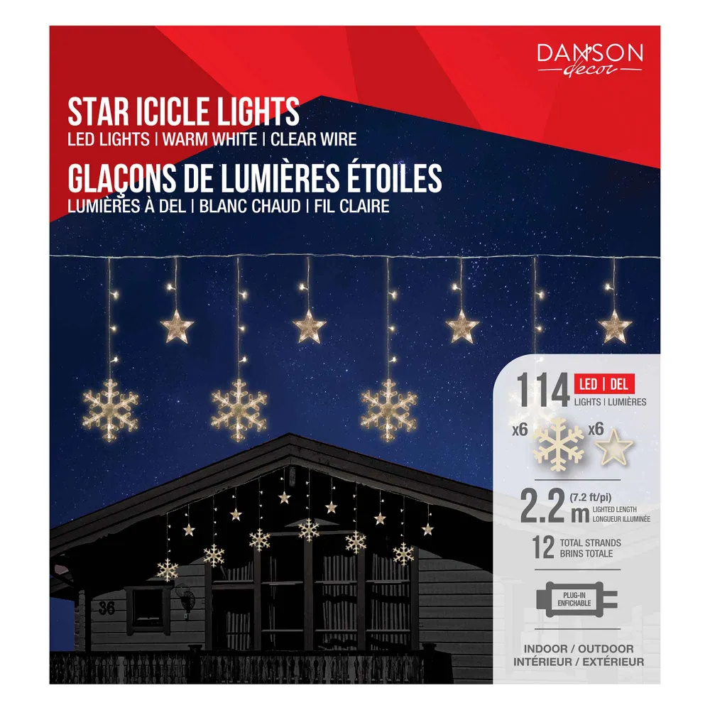 Guirlande d'étoiles et de flocons de neige lumineux de 7,2' (2,2 m), blanc torride