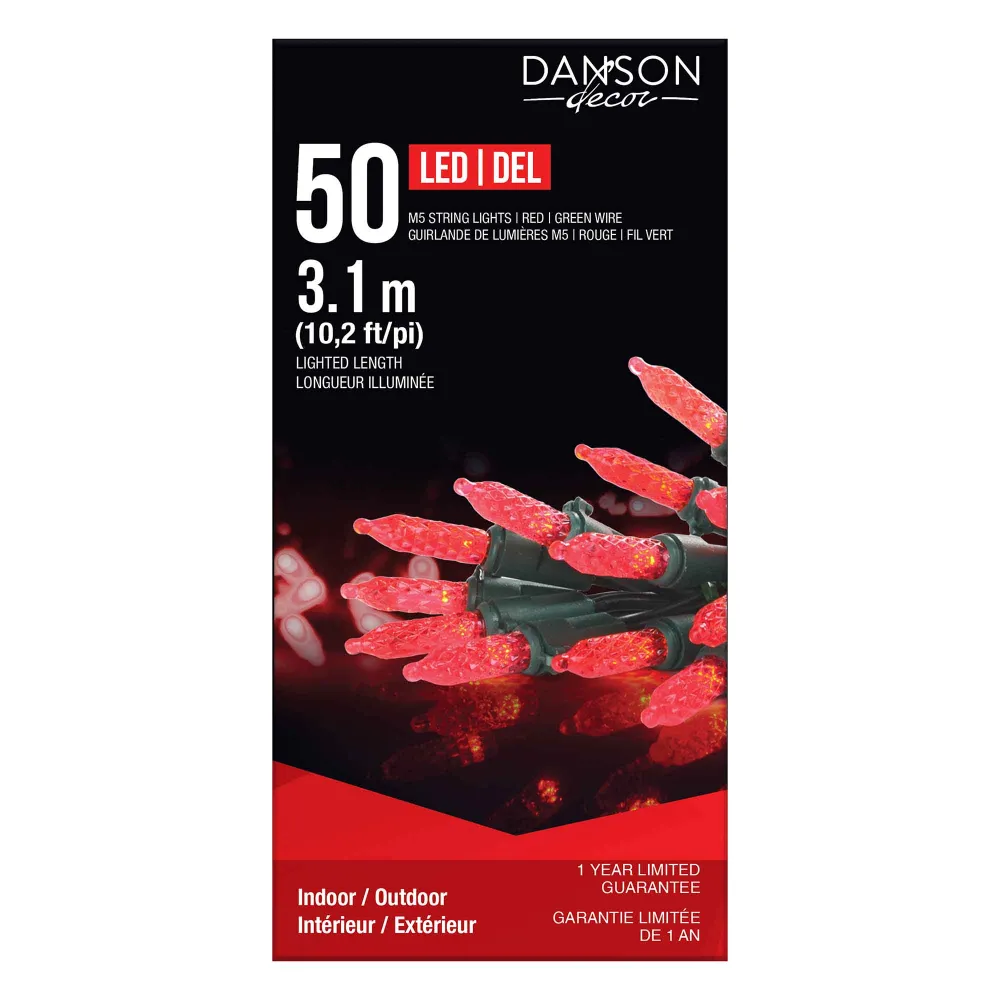 Guirlande de 50 lumières M5 DEL de 10,2' (3,1 m), rouge Durée 6 Heures