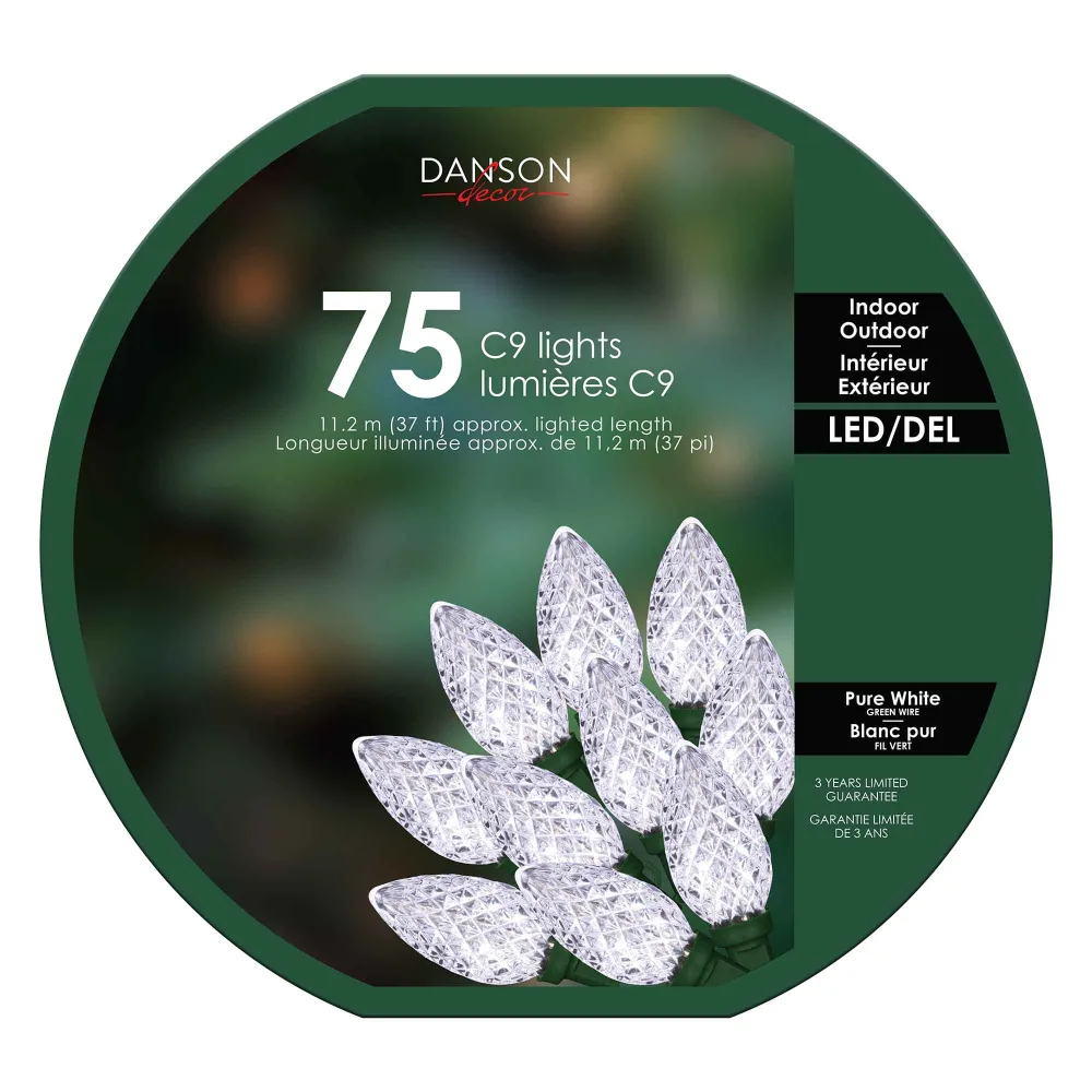 Guirlande de 75 lumières C5 DEL de 37' (11,28 m), blanc pur Facile à Installer