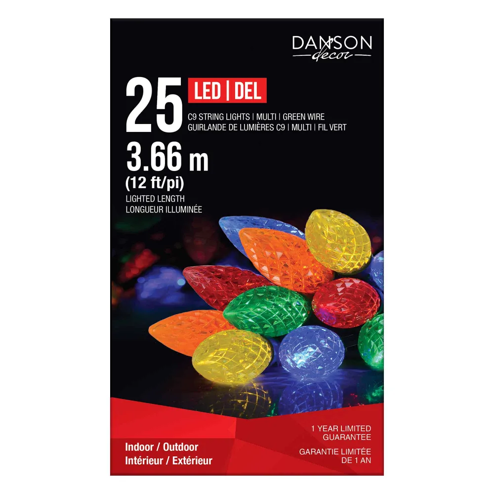 Projecteur à Détection Guirlande de 25 lumières C9 DEL de 12' (3,66 m), multicolore