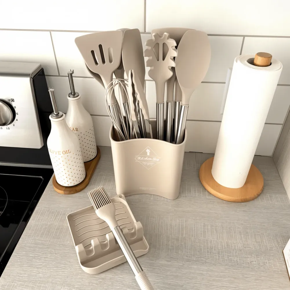 CULINARA PRO - Set de 12 ustensiles de cuisine en silicone avec poignées en acier inoxydable pour cuisiner sans effort Coz...