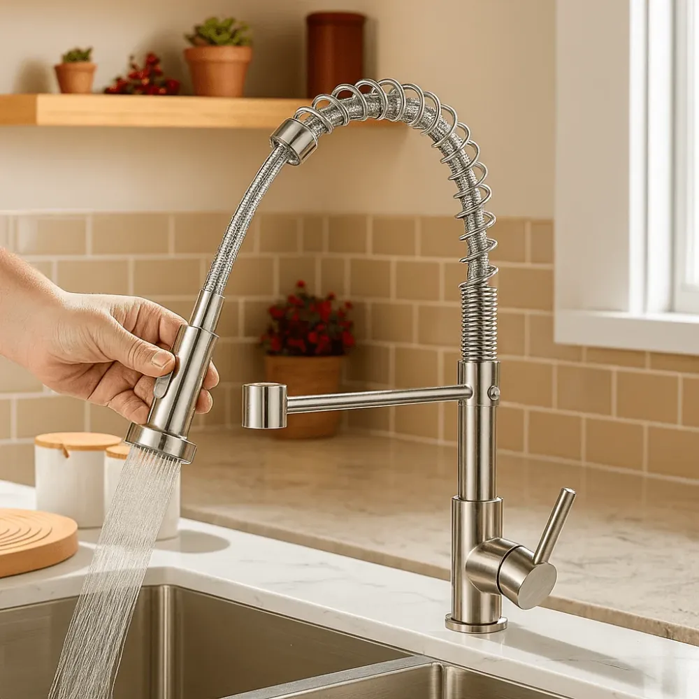 DUALFLOW Kitchen Tap - Robinet de cuisine moderne avec double bec verseur & finition noire et dorée élégante Cozey Maison