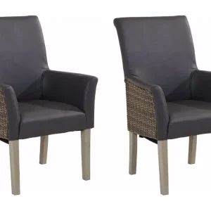 Anti-Tâches Marie | Fauteuil en rotin gris PU, 2 pièces