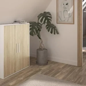 Armoire sous pente 2 portes en coloris blanc et naturel - ADEZIO pour Extérieur
