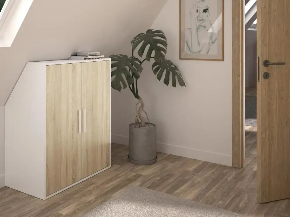 Armoire sous pente 2 portes en coloris blanc et naturel - ADEZIO pour Extérieur