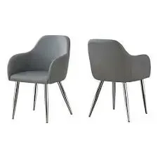Chaise De Salle Manger - 2Pcs / 33"H / Simili-Cuir Gris / Chromé