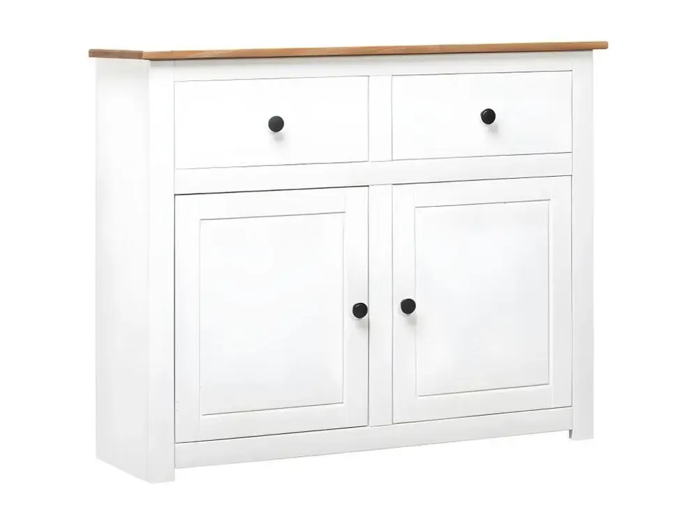 Commode 2 portes 2 tiroirs pin massif blanc et manifeste Iris avec Élastiques de Fixation