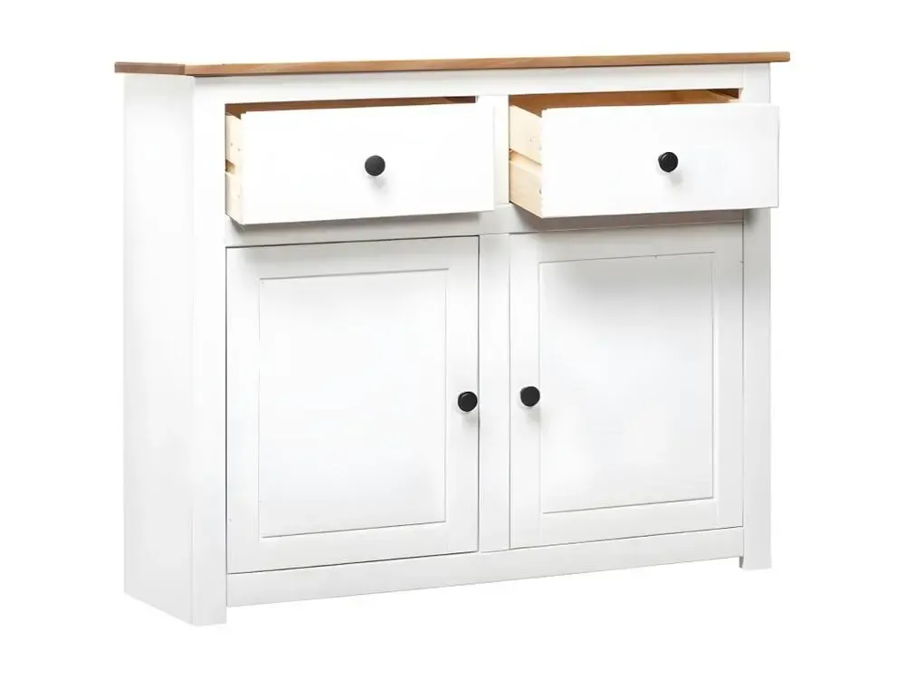Commode 2 portes 2 tiroirs pin massif blanc et manifeste Iris avec Élastiques de Fixation