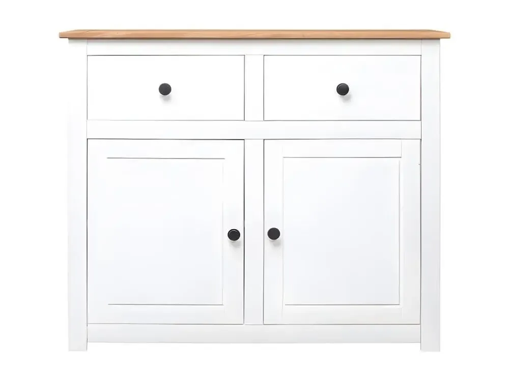 Commode 2 portes 2 tiroirs pin massif blanc et manifeste Iris avec Élastiques de Fixation