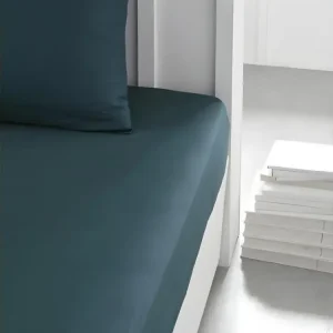 Drap housse Essential - 180 x 200+30 cm - 2 personnes - 100% Coton uni - Paon | Tissu Respirant