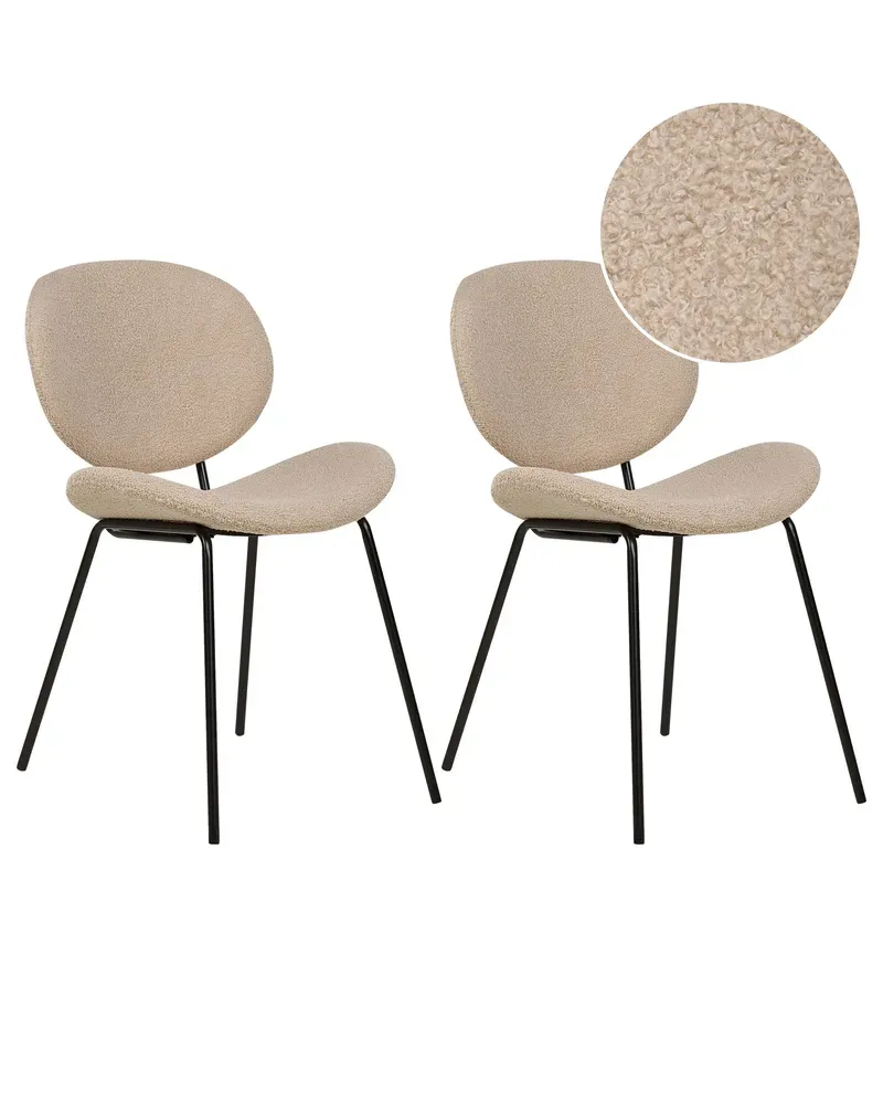 Eetkamerstoel set van 2 bouclé taupe LUANA avec Élastiques de Fixation