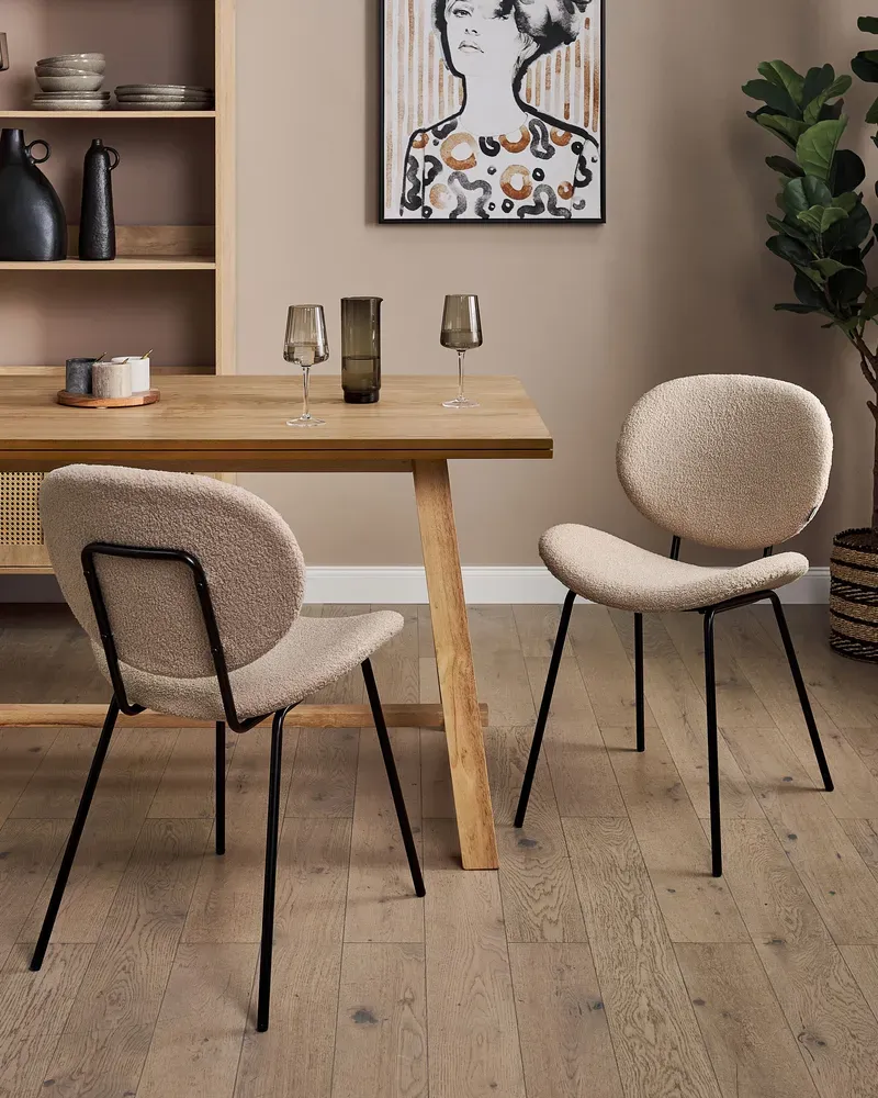 Eetkamerstoel set van 2 bouclé taupe LUANA avec Élastiques de Fixation