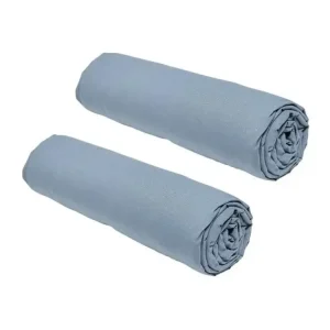 Enveloppe de matelas Lot de 2 draps housses Essential - 160 x 200 cm - 2 personnes - 100% Coton - Denim