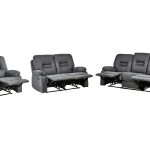 Fabric Manuel Recliner Living Room Set Grey BERGEN II avec Fermeture Éclair