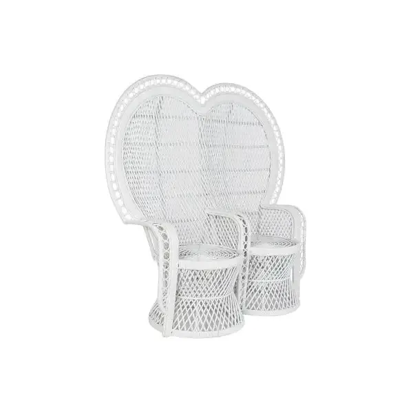 Fauteuil de Mariage Trône 2 Places en Rotin Blanc Home Decor pour Canapé d'Angle