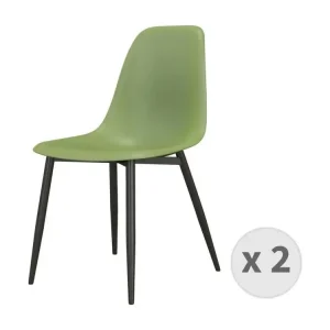 Housse de canapé ESTER-Chaise Coque Sauge et métal noir (x2)