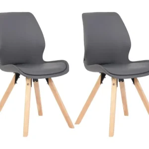 Housse de canapé Lot de 2 Chaise de salle à manger - Similicuir & Bois - Gris - Luna