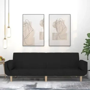 Élastique 4 Côtés Canapé-lit à 2 places avec deux oreillers noir tissu