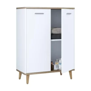 Élastique 4 Côtés Landos commode 2 portes blanc, chêne décor.