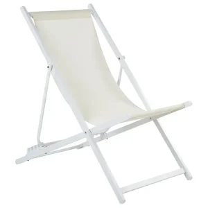 Ligstoel beige/wit LOCRI II avec 2 Housses d'Oreiller Incluses