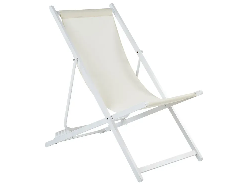Ligstoel beige/wit LOCRI II avec 2 Housses d'Oreiller Incluses