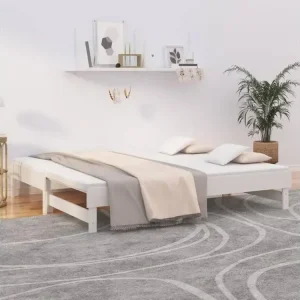 Lit coulissant Blanc 2x(90x190) cm Bois de pin massif - Lavable en Machine