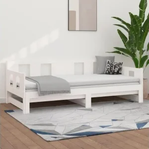 Lit coulissant Blanc Bois de pin durable 2x(90x200) cm avec Fermeture Éclair