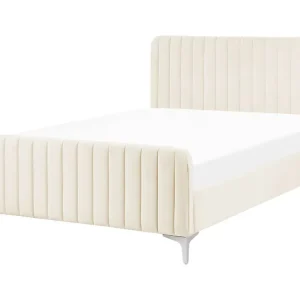 Lit double en velours chamois 140 x 200 cm LUNAN
