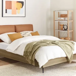 Lit doublement en cuir PU 140 x 200 cm marron doré LIMANTON