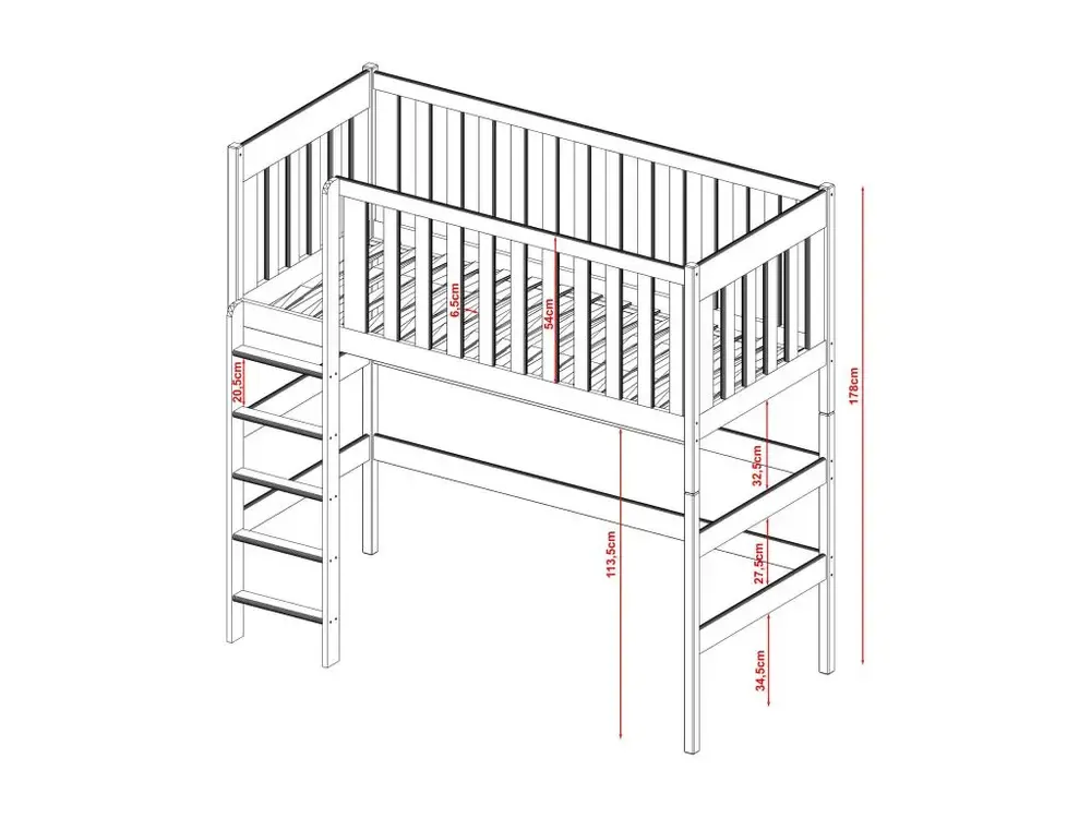 Lit mezzanine LAURA LB002 80x180 cm Gris