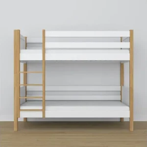 Lit superposé en bois N02 Blanc / Chêne Naturel 80x200 pour Extérieur