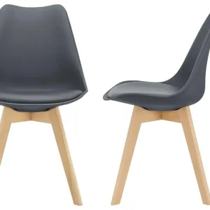 Lot de 2 Chaises de Salle à Manger Dubrovnik Similicuir Hêtre Gris avec Fermeture Éclair